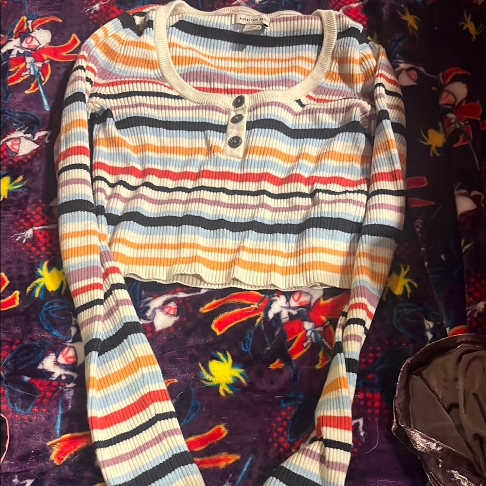 Striped Long Sleeve Crop Top